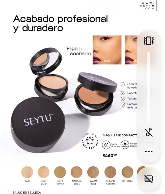 Maquillaje Compacto 2 en 1 Con Colágeno hidrolizado y ácido Hialuronico