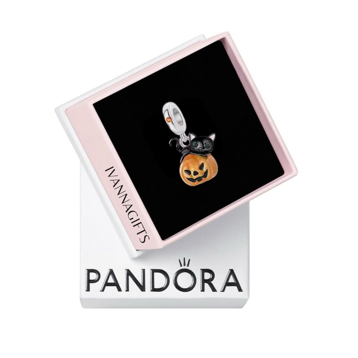 CHP087 - Charm colgante Halloween calabaza gato negro.