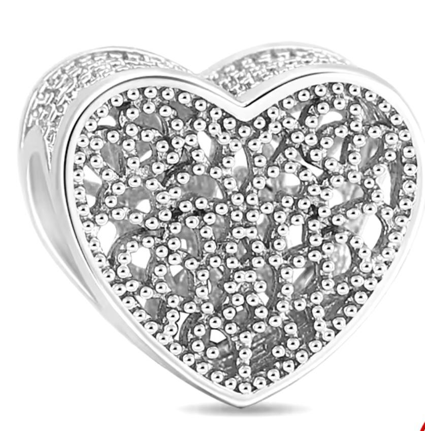 CHP131 Charm corazón plateado brillante.