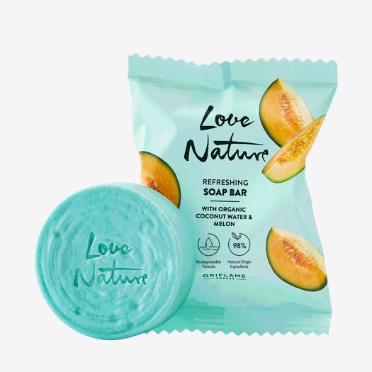 Jabón en Barra Refrescante con Agua de Coco y Melón Orgánicos Love Nature - ORIFLAME